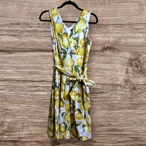 Chris McLaughlin white sleeveless V-neck lemon dress. Size 10.